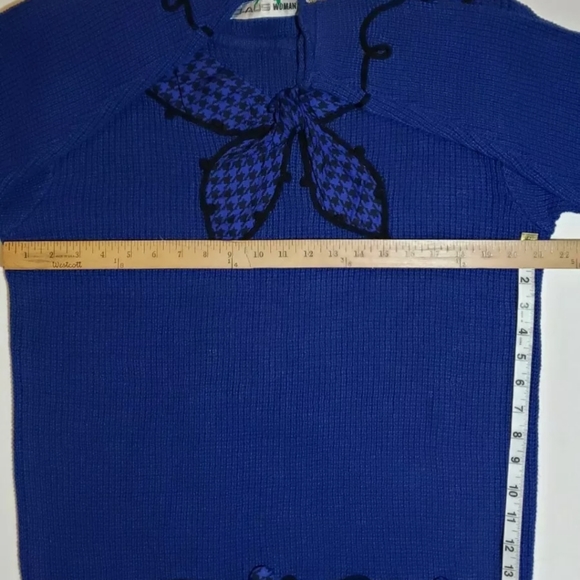 Vintage 80s Retro CHAUS Bow Sweater 2X Blue Black - Picture 10 of 12